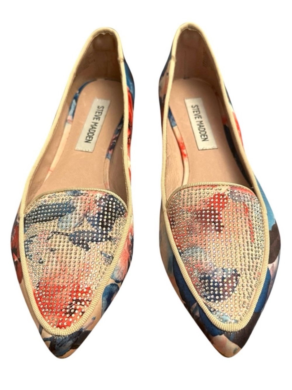 STEVE MADDEN Hibiscus Floral Crystal Embellished Pointed Toe Loafer Flats